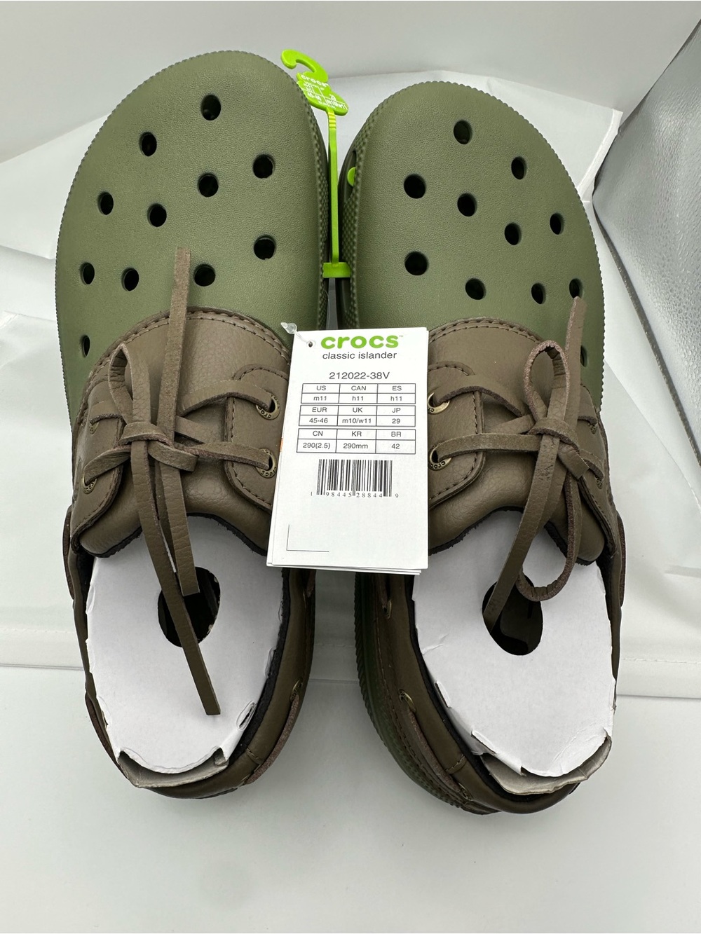 CROCS Classic Islander Lace Clog in Olive Green and Brown